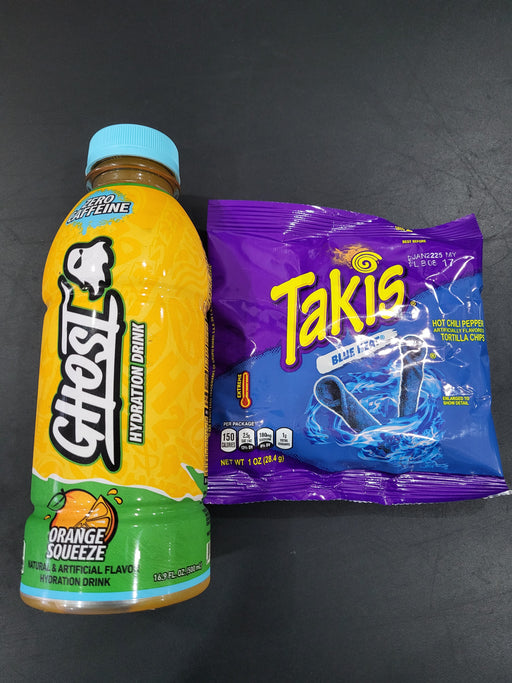 GHOST ORANGE SQUEEZE + TAKIS BLUE HEAT  1 OZ PROMO