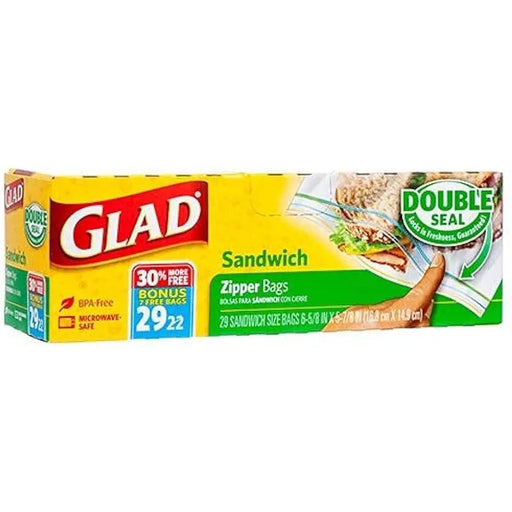 GLAD SANDWICH ZIPPER BAGS 29 BAGS GLAD