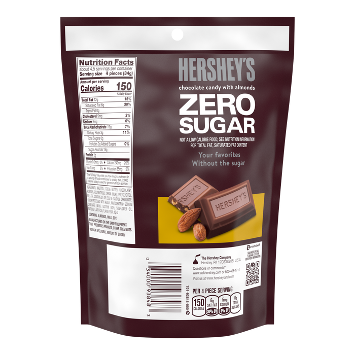 HERSEY'S ZERO SUGAR CHOCOLATE CANDY WITH ALMOND 5.1 OZ HERSHEY'S