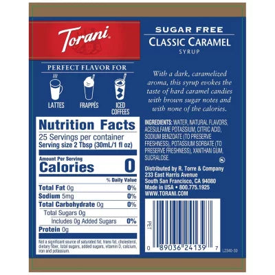 TORANI SUGAR FREE CLASSIC CARAMEL SYRUP 12.7 FL OZ HERSHEY'S