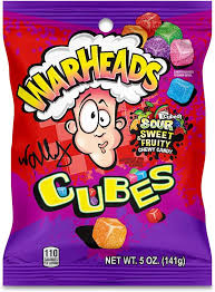 WARHEADS CUBES NEWER SOUR FRUITY CHEWY CANDY 5 OZ WARHEADS