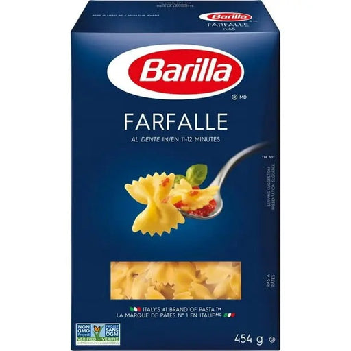 BARILLA FARFALLE- Delicate bow-tie shaped pasta ideal for holding onto sauces.