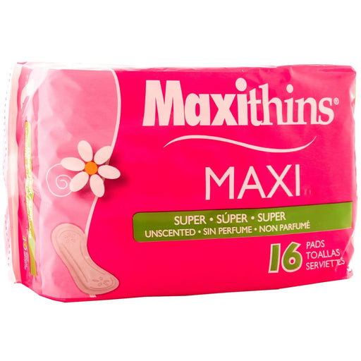 MAXITHINS MAXI SUPER 16 PADS- Highly absorbent sanitary pads offering superior protection.