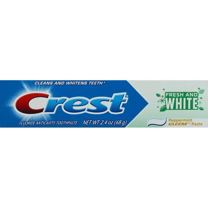 CREST FRESH AND WHITE PEPPERMINT GLEEM 2.4 OZ- Focused on gum health and protection.