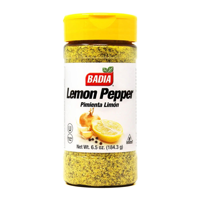 BADIA LEMON PEPPER- A zesty mix, combining the tanginess of lemon with the sharpness of pepper.