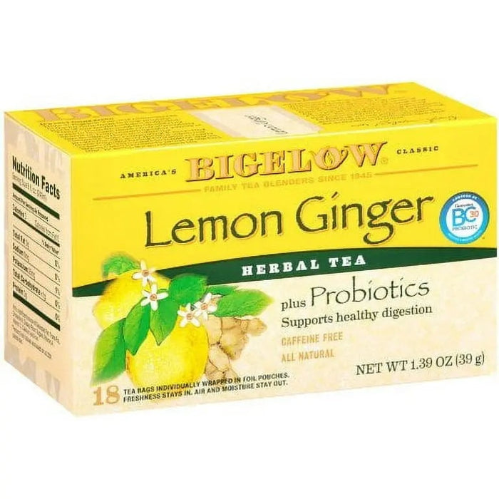 BIGELOW LEMON GINGER- Zesty lemon and ginger tea, perfect for a refreshing pause.