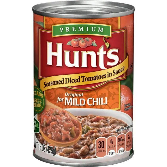 HUNTS SEASONED DICED TOMATOES IN SAUCE FOR MILD CHILI 15 OZ- Seasoned flour for a crispy chicken exterior.