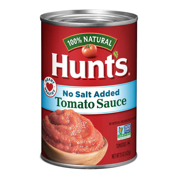 HUNTS TOMATO SAUCE NO SALT ADDED  15 OZ- Concentrated tomato sauce for a rich flavor in dishes.