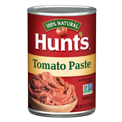 HUNTS TOMATO PASTE 12 OZ- Concentrated tomato paste in a 12 oz can.