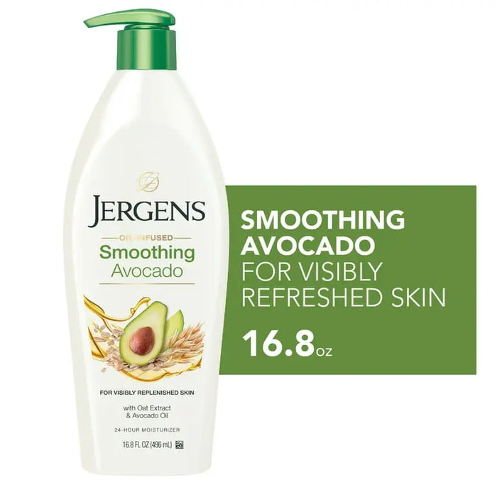 JERGENS HAND AND BODY LOTION SMOTHING AVOCADO- Nourishing lotion infused with avocado oil for both hand and body use, providing deep hydration.