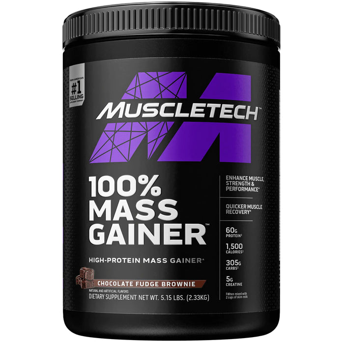 MUSCLETECH 100% MASS GAINER 5.15 LBS CHOCOLATE FUDGE BROWNIE