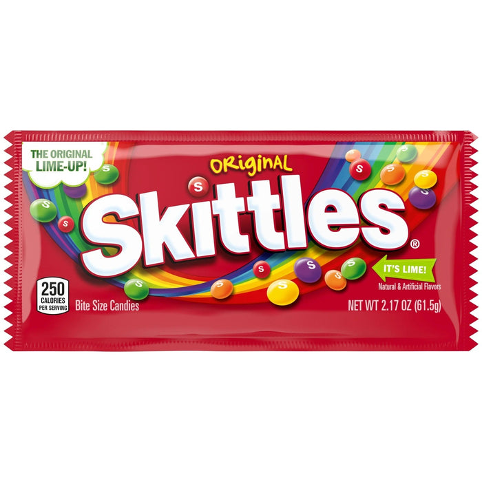 SKITTLES ORIGINAL 2.17 OZ- Classic fruity candy with a variety of flavors.