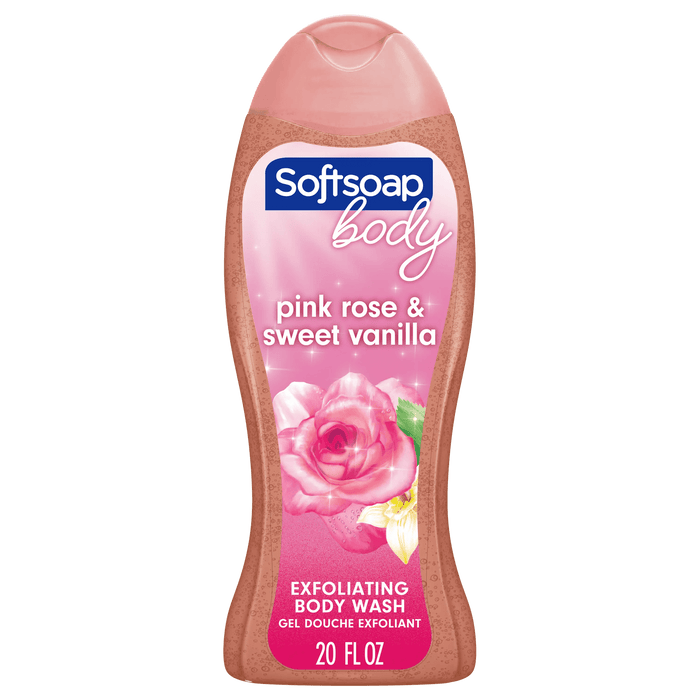 SOFTSOAP EXFOLIATING PINK ROSE & VANILLA- Antibacterial soap ensuring cleanliness and protection.