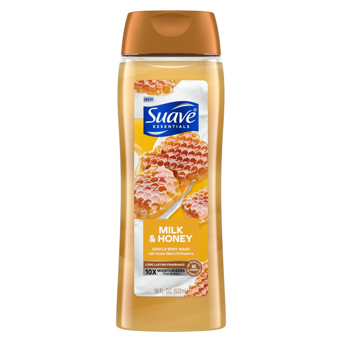 SUAVE MILK & HONEY BODY WASH 15 FL- 3-in-1 hair, body, and face wash, offering a simple all-over clean.