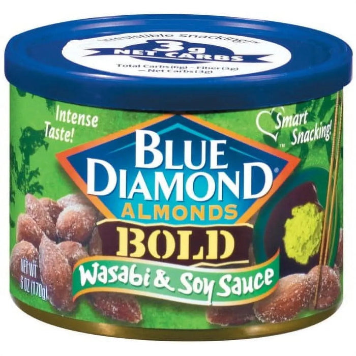 BLUE DIAMOND WASABI & SOY SAUCE- Exotic wasabi and soy sauce-flavored almonds for a unique taste.