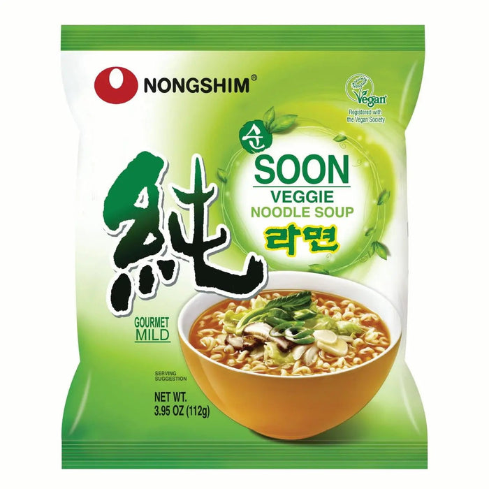 NONGSHIM SOON VEGGIE NOODLE SOUP 3.95 OZ - A comforting veggie noodle soup, perfect for a quick and healthy meal.