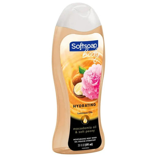 SOFTSOAP HYDRATING MACADAMIA OIL & SOFT PEONY 20 FL- Moisturizing body wash with the scent of pink rose.