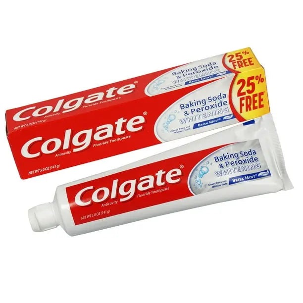 COLGATE BAKING & PEROXIDE BRISK MINT 5.0 OZ- A toothpaste blend combining baking soda and peroxide for a deep clean.